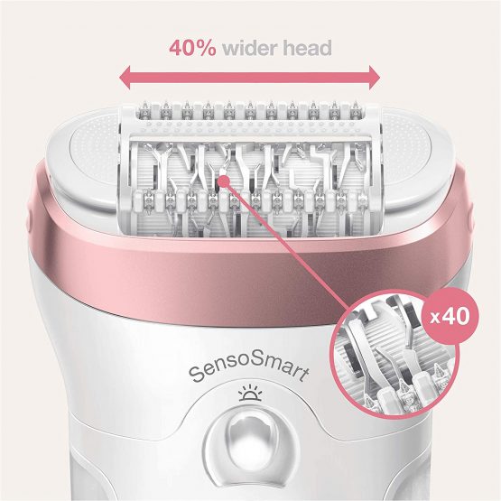 Braun Silk-épil 9 Epilator Hair Removal, Includes Facial Cleansing Brush High Frequency Massage Cap Shaver & Trimmer Head, Cordless, Wet & Dry, 100% Waterproof, 2 Pin Bathroom Plug, 9-880, White/Pink - Image 2