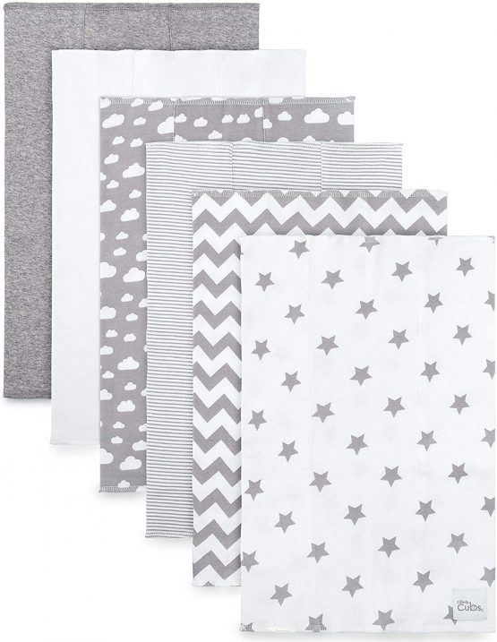 Comfy Cubs Burp Cloths 6 Pack Large 100% Cotton Washcloths Double Layered Burping Cloths Extra Absorbent and Soft for Boys and Girls (Grey Pattern, Pack of 6)