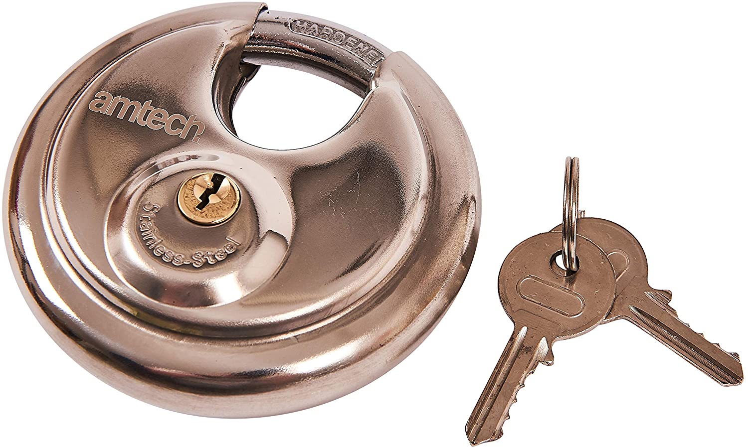 Amtech W4250 90mm Disc Padlock, Heavy Duty and Corrosion Resistant Stainless Steel Construction with 2 Keys - Image 2