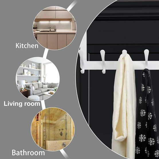Dseap Over the Door Hook Hanger, Heavy Duty Over the Door Towel Rack Coat Rack for Clothes Hat Towel, White, 2 Packs - Image 4
