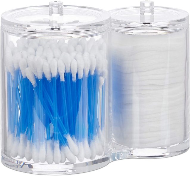 Relaxdays Double Swab Storage Container & Cotton Pad Holder, Lidded