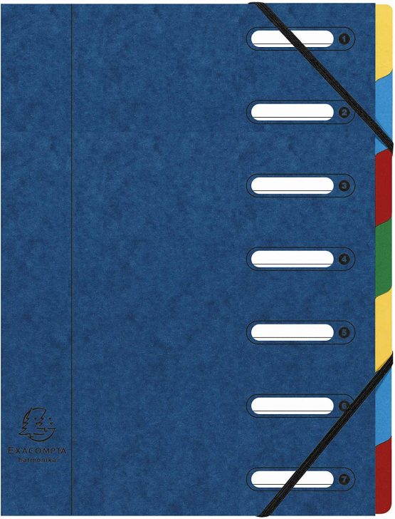 Exacompta Ref - 55072E Harmonika Multipart File, 24.5x32cm for A4 Sized Documents, 7 Tabbed Sections, Expandable Spine, Premium Pressboard Cover in Blue with Multi-Coloured Tabs - Image 2