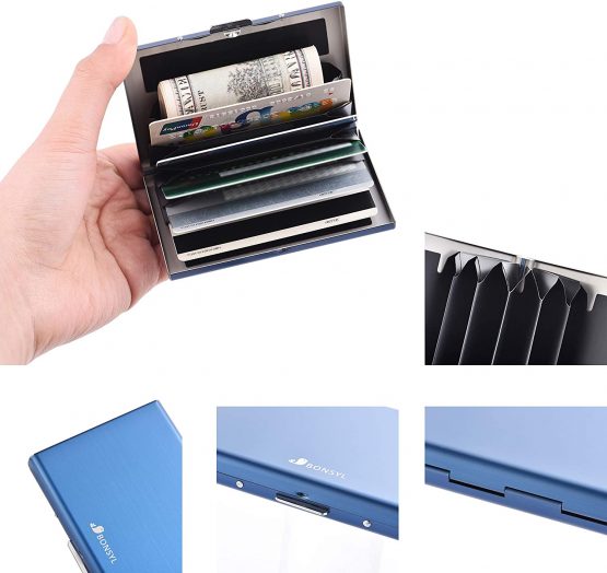 RFID Slim Metal Credit Card Holder Wallet for Ladies and Men,Credit Card Caes for Against Electronic Pickpockets & Identity Theft. (Blue) - Image 3