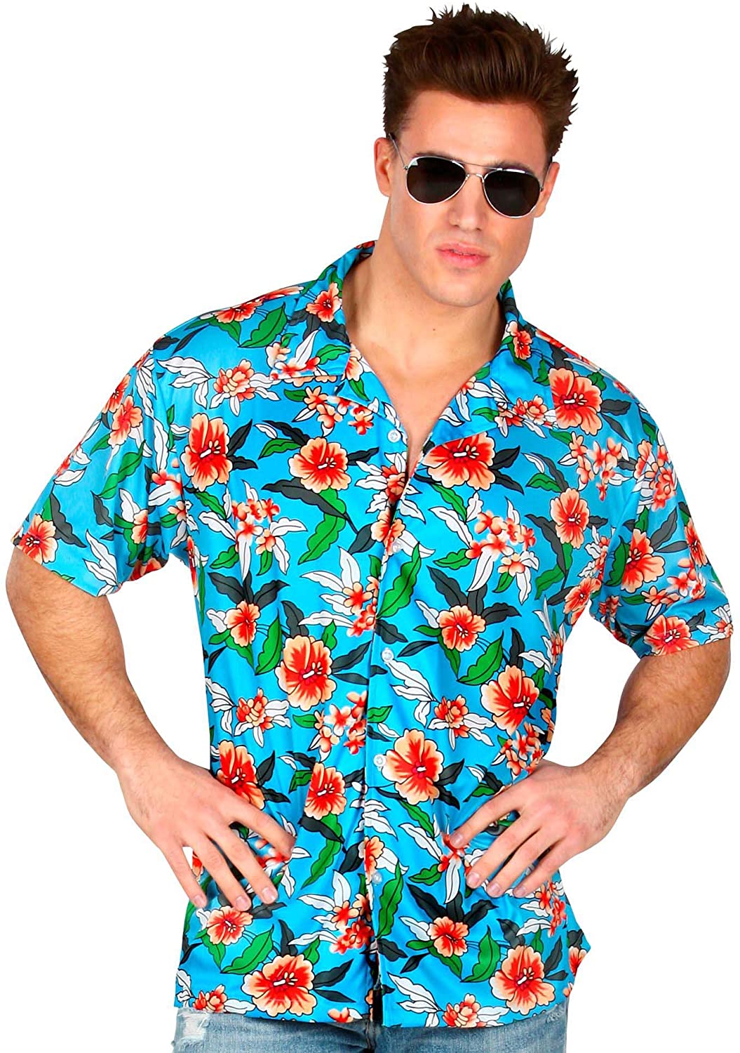 Widmann W MILANO Party Fashion - Hawaii Shirt Men's Floral Shirt Beach Party Fancy Dress Costumes, Blue, M-L - Image 4