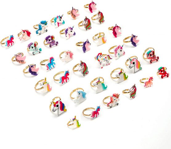HOWAF 36pcs Unicorn Party Supplies, Little Girls Adjustable Rings Princess Dress Up Decoration Play Jewelry Rings in Box for Children Kids Party Bag Fillers Unicorn Gift Girls - Image 3