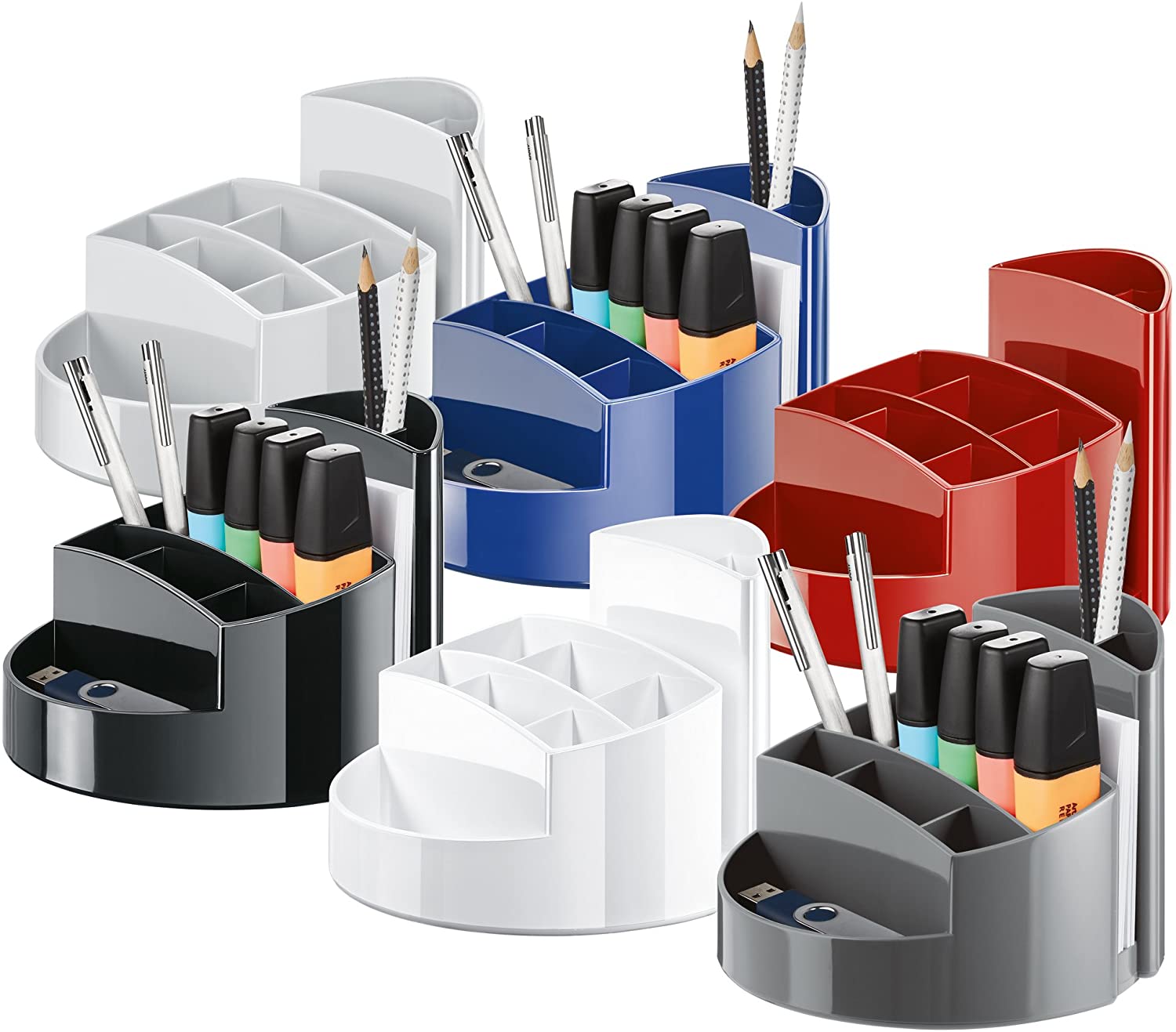 HAN 17460-12, RONDO Desk tidy. Elegant, glossy, premium quality with 9 compartments, white, 140x140x109mm - Image 4