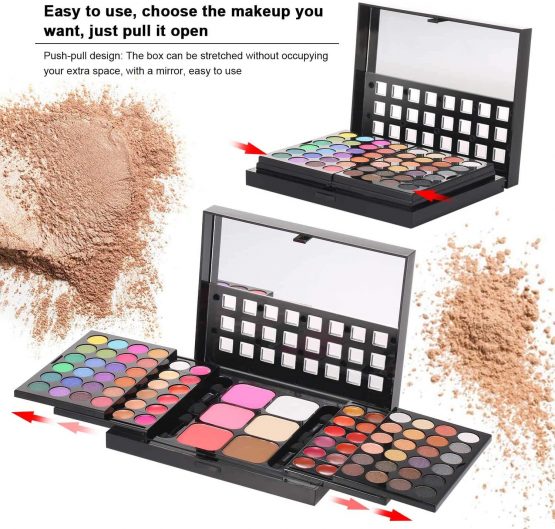 78 Colors Eyeshadow Palette, All-in-one Push-Pull Long Lasting Make Up Kits with 8 Brushes for Women & Girls - Image 3