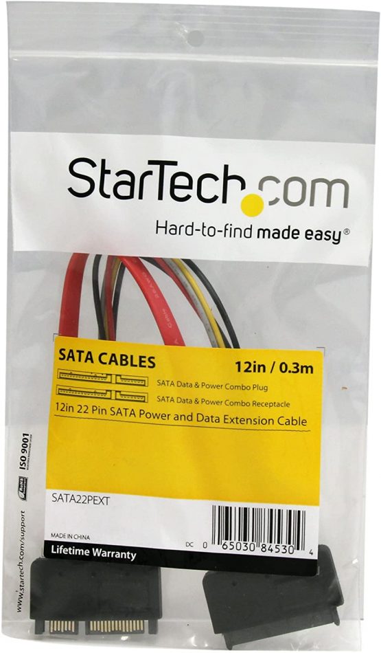 StarTech 12in 22 Pin SATA Power and Data Extension Cable - 1ft SATA data power Extension - 12 inch SATA Extension - Image 4