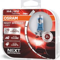 OSRAM NIGHT BREAKER LASER H4, +150% more brightness, halogen headlight lamp, 64193NL-HCB, 12V, duo box (2 lamps)