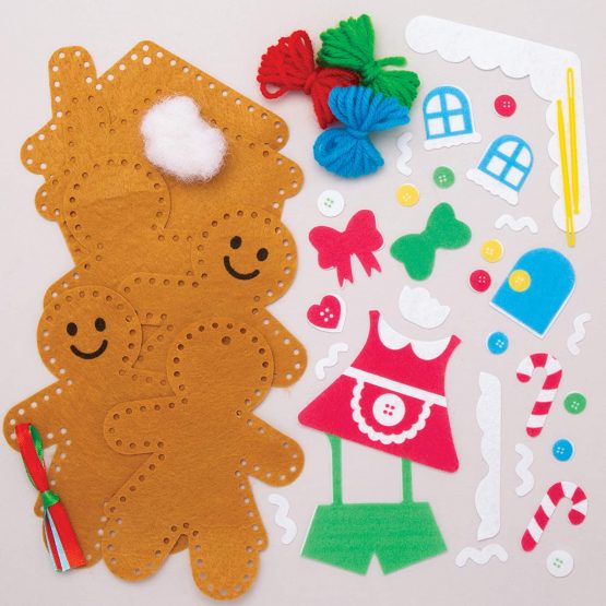 Baker Ross AT165 Gingerbread Decoration Sewing Kits, Christmas Arts and Crafts (Pack of 3), Assorted - Image 4