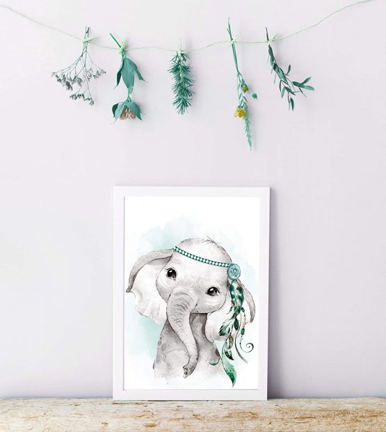artpin® P62 Set of 6 Pictures for Child's Room Boys Girls in Mint Grey Feather - Posters Forest Jungle Baby Room Indian Animals - Image 3
