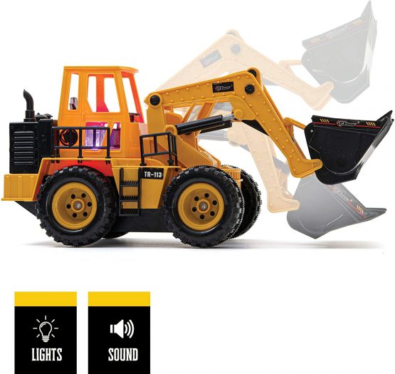 Top Race Remote Control RC Construction Bulldozer Toy Tractor Truck Front Loader Excavator Vehicle 5 Channel Full Functional Radio Controlled Toys Digger for Kids Boys Ages 3+ Lights & Sounds Tr-113, Orangeyellow - Image 2