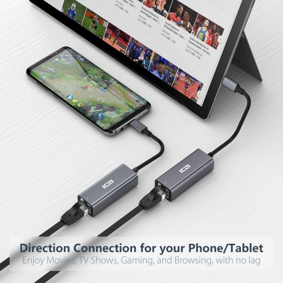 ICZI USB C to Ethernet Adapter, USBC 3.1 Type C (Thunderbolt 3) to RJ45 Gigabit Ethernet LAN Network Aluminum Adaptor for MacBook Pro, iPad Pro, XPS 13, Chromebook, Surface Book 2, Samsung Tabs - Image 4
