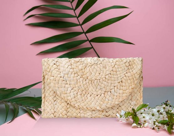 Straw Clutch Handbag, Women Straw Woven Purse Envelope Bag for Evening Party, Natural Corn Peel Boho Style Summer Beach Wallet for Ladies - Image 2