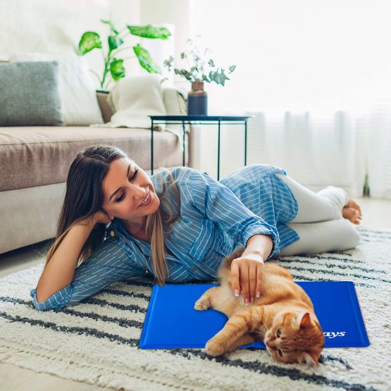 Relaxdays Self-Cooling Dog Mat, Wipeable, Gel Pad, Blanket for Animals, Polyester, Blue, 1 Piece - Image 3