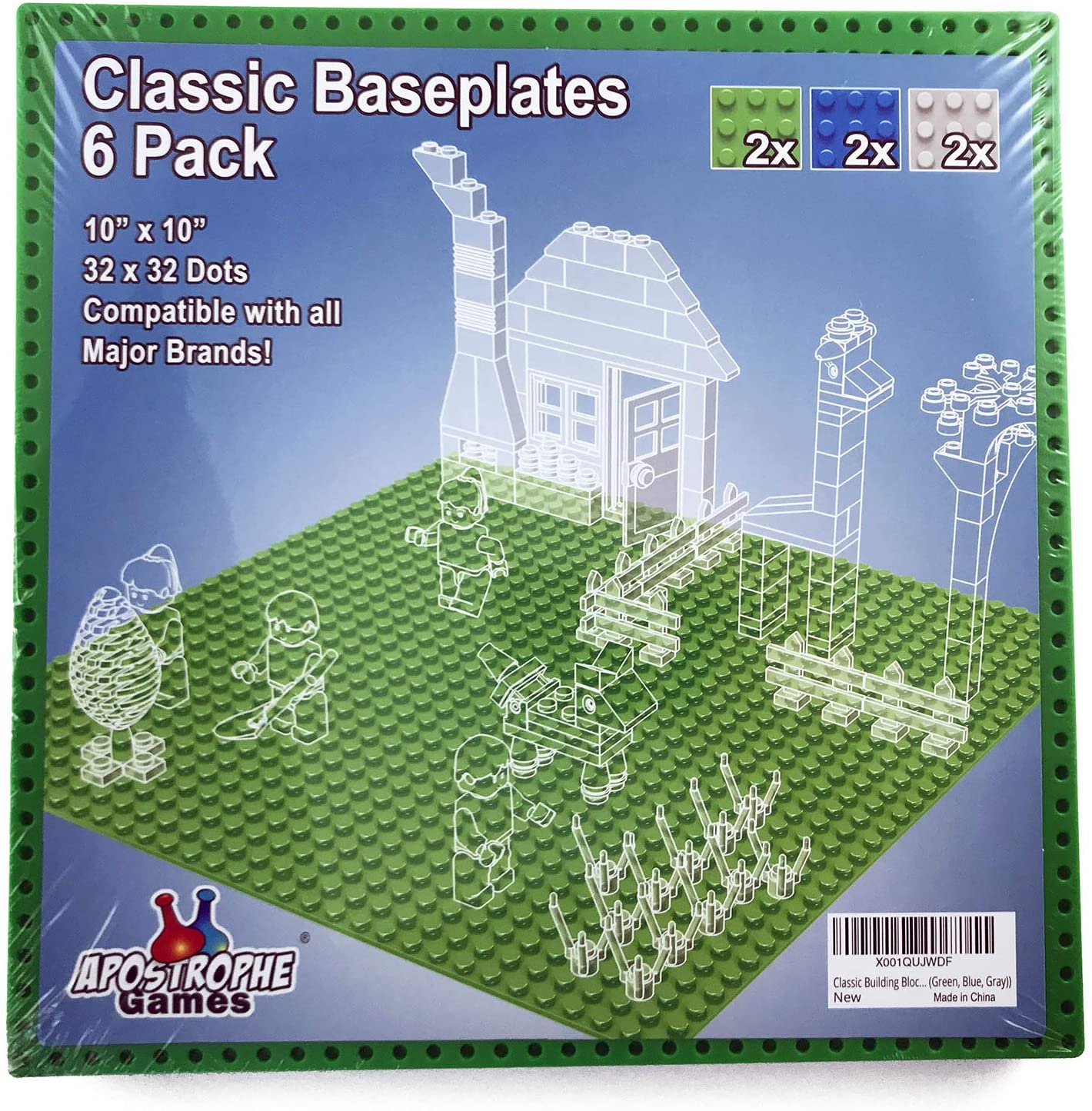 6 Pack Classic Baseplates, Large Building Board Base Plates 100% Compatible with All Major Brands, Green, Blue, Gray - Image 2