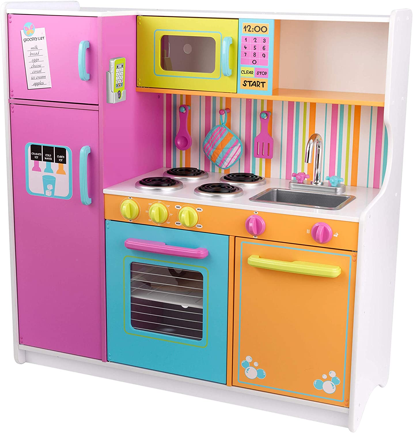 KidKraft Deluxe Big and Bright Toy Kitchen for Kids Wooden Play Kitchen with Toy Phone and Kitchen Accessories