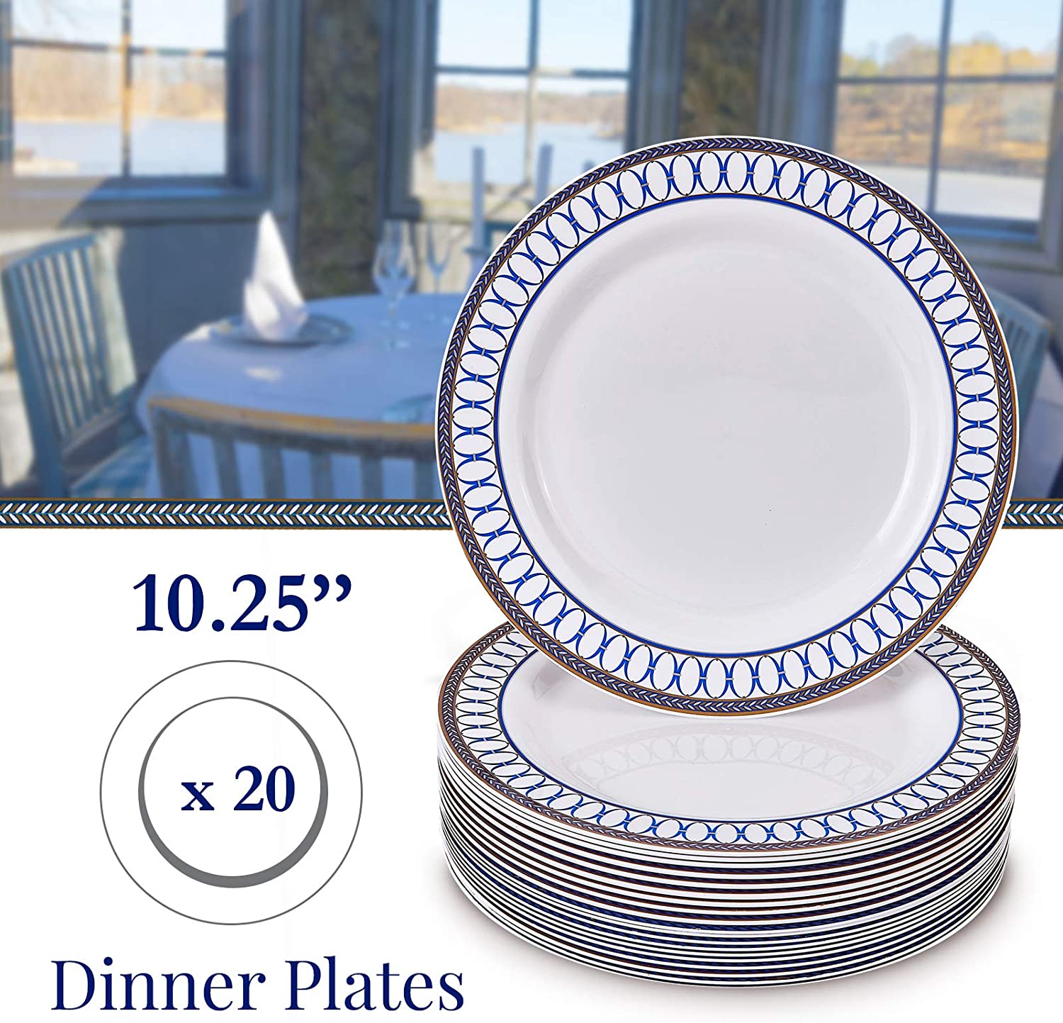 DISPOSABLE DINNER PLATES 20 pc Heavy Duty Plastic Dishes Elegant