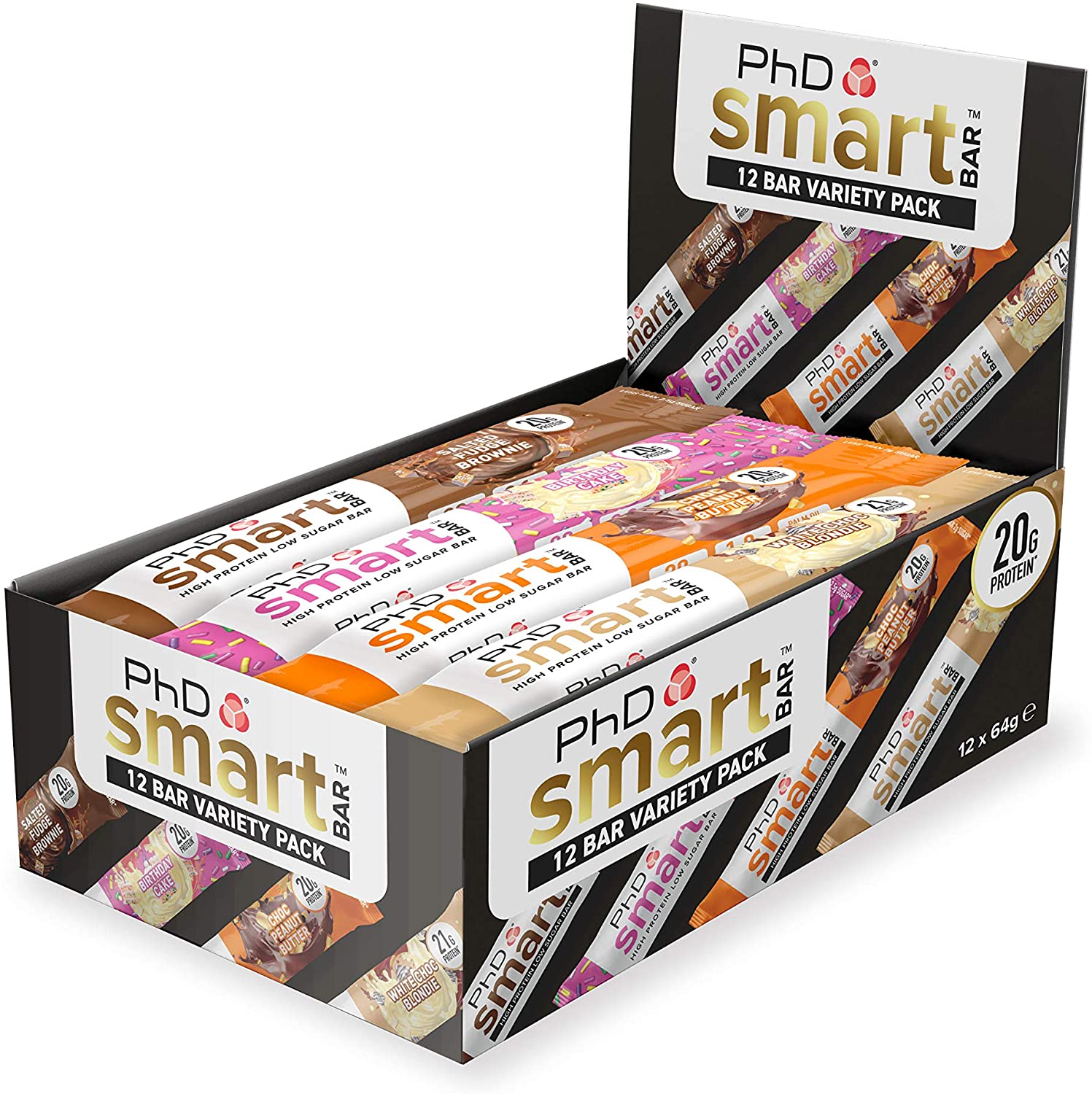 PhD Nutrition Smart Protein Bar Low Calorie, Nutritional Protein Bars/Protein Snacks, High Protein Low Sugar, Variety Pack