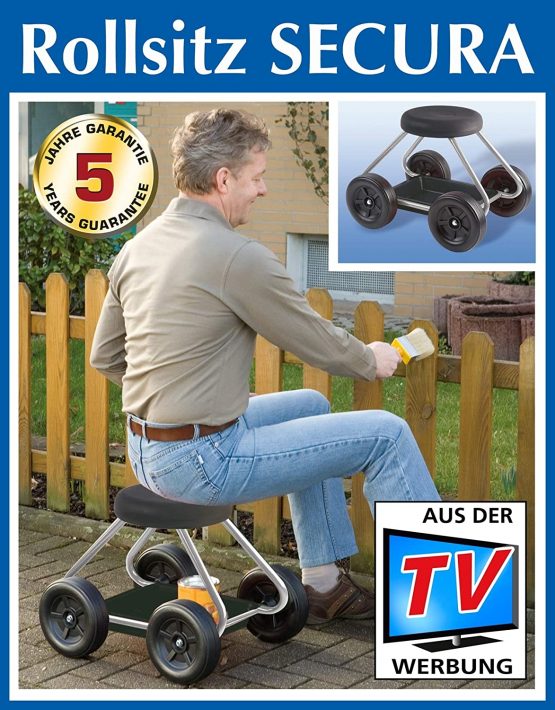WENKO 5857030500 Stool on wheels Secura - for household and garden, Metal, 52 x 40 x 41 cm, Silver - Image 4