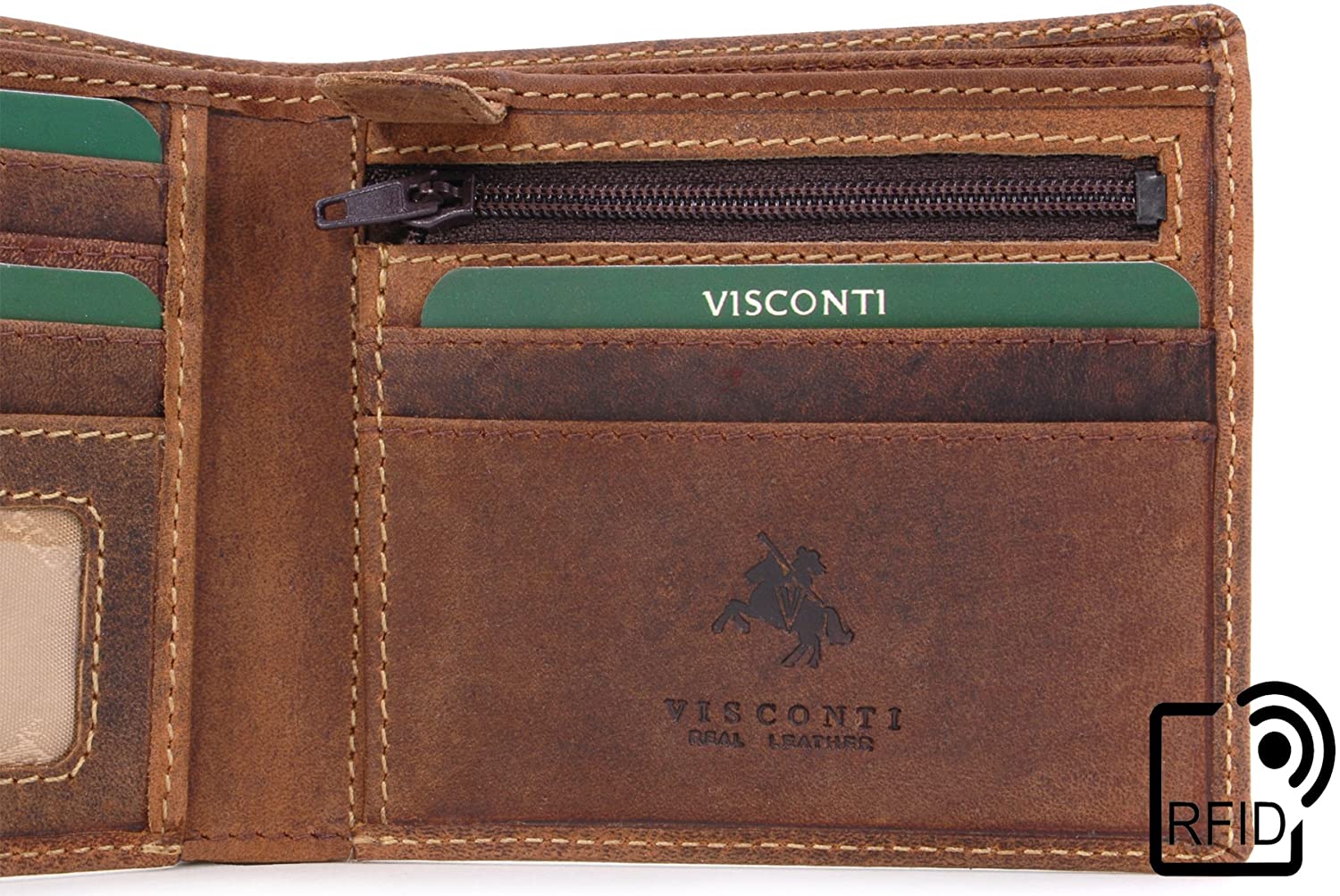 VISCONTI, Men's Small Bifold Leather Wallet, RFID Protected, 6 Credit Card Slots, Note Section & Coin Pocket, Gift Boxed - Image 4