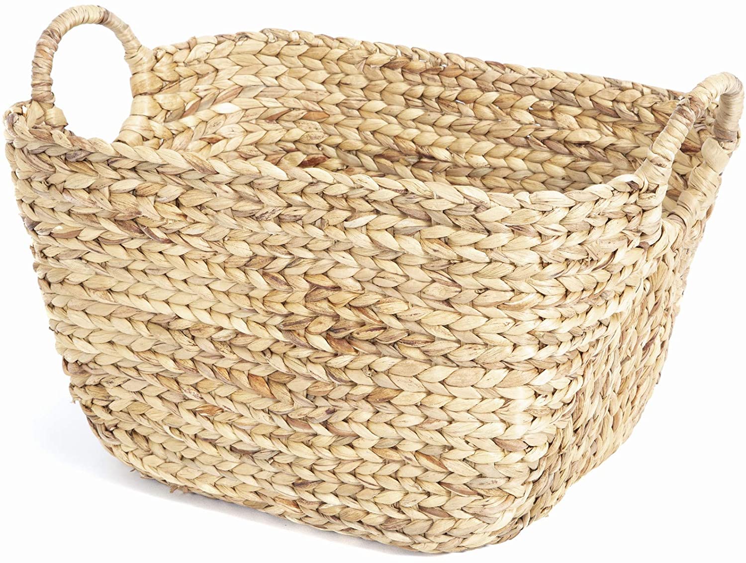 Compactor Hand-Woven Water Hyacinth Storage Basket, Scale Braiding, with Handles, Light Wood, 57 x 33 x H.33 cm, RAN6821, WATERHYACINTH, Natural, XXL
