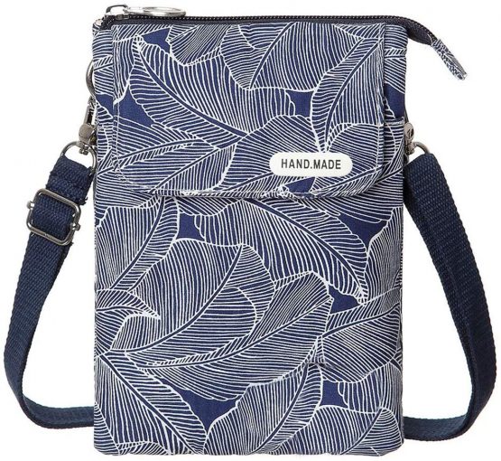 LassZone Canvas Cute Crossbody Handbags Cell Phone Purse Wallet Leaves Pattern Small Change Pouch Bags for Women Girls