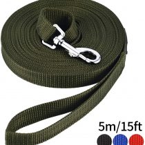 HAPPY HACHI Dog Training Lead Leash, Long Dog Line Nylon Cotton Webbing Recall Rope Leash for Pet Tracking Training Recall Obedience (5m/15ft,Army Green)