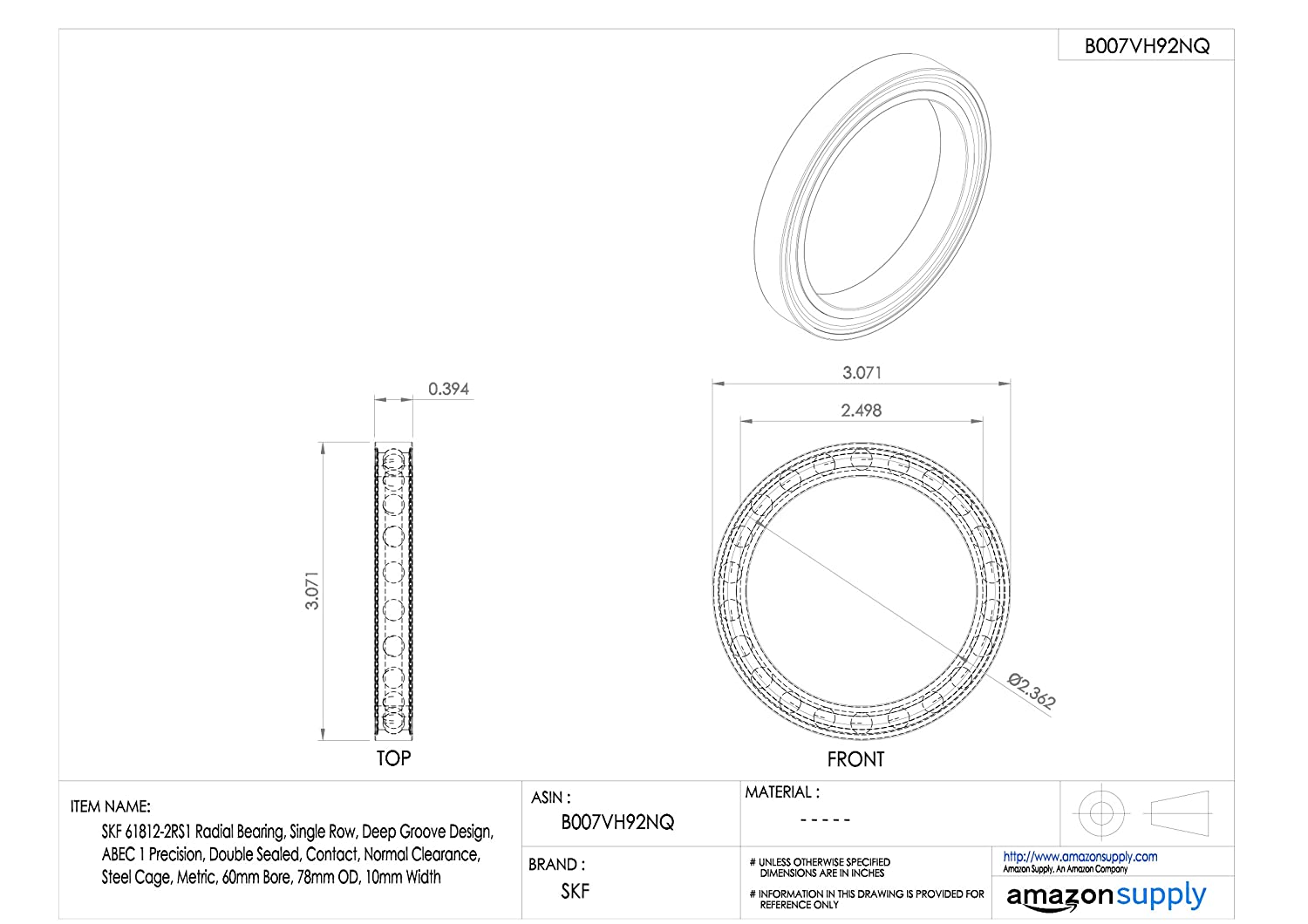 SKF 61812-2RS1 Radial Deep Groove Ball Bearing - Image 2