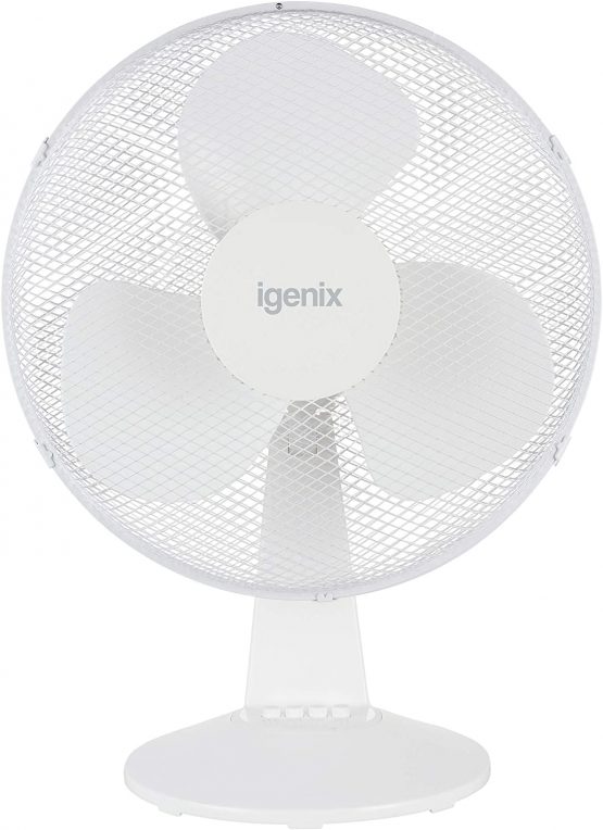 Igenix DF1610 Portable Desk Fan, 16 Inch, 3 Speed, Quiet Operation, Oscillating, Desktop/Bedside Fan, Ideal for Home and Office, White