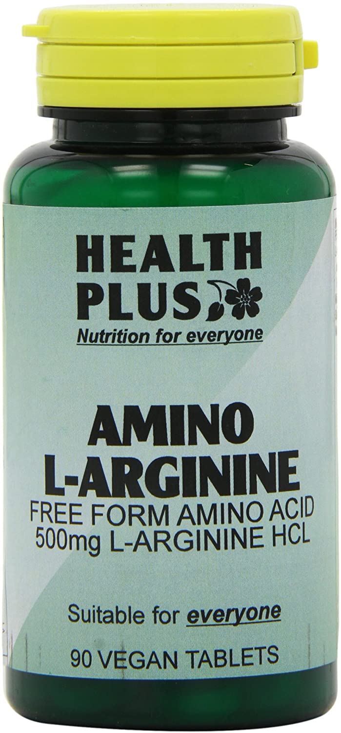Health Plus Amino L-Arginine HCL 500mg Amino Acid Supplement - 90 Tablets, Natural, 90 count (Pack of 1)