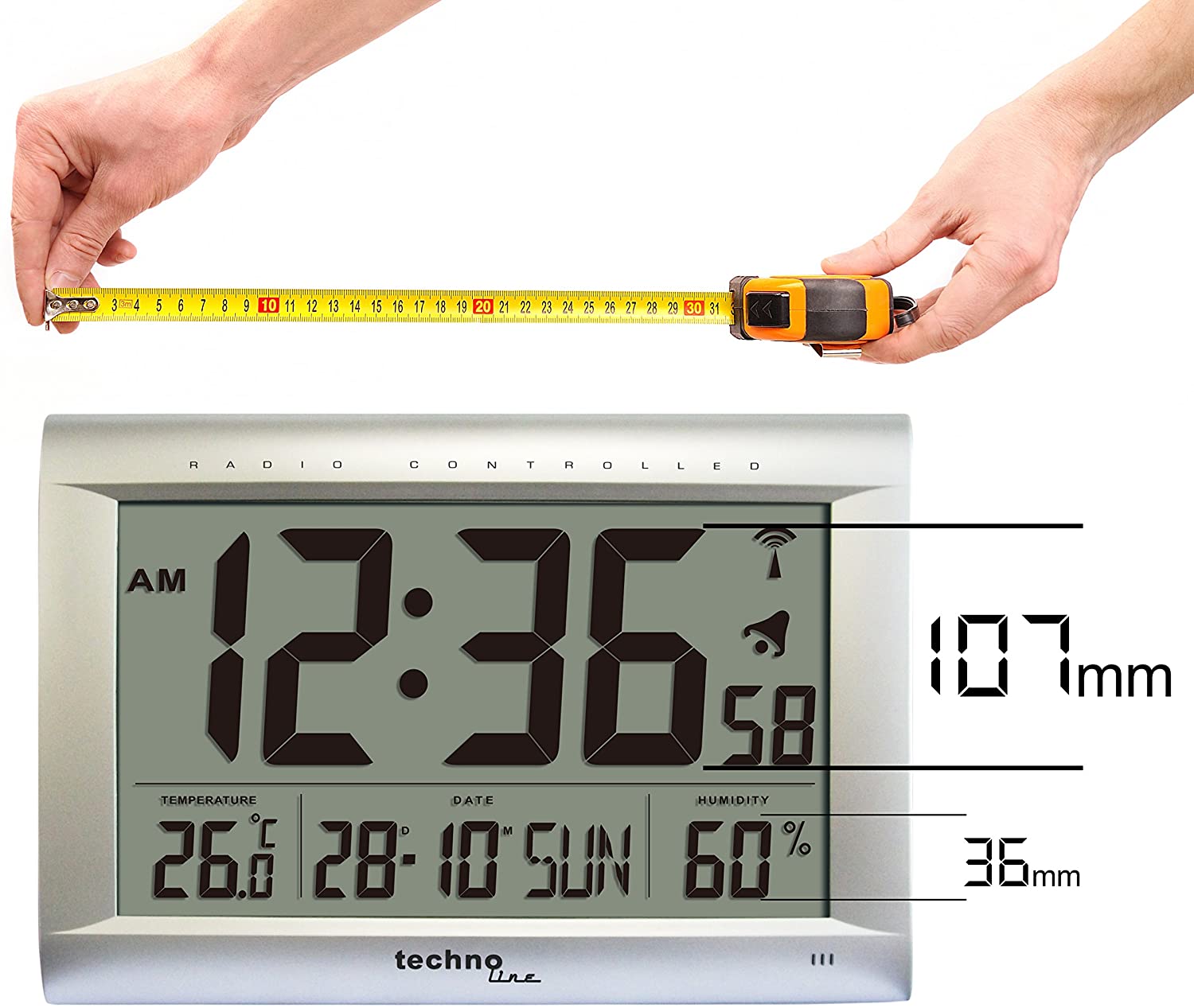 Technoline WS 8009 clock with manual setting, Silver, 41 x 4.3 x 27 cm - Image 4