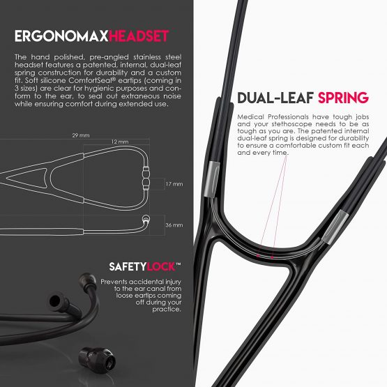 MDF ProCardial Cardiology Stethoscope, Adult, Dual Head, Free-Parts-for-Life, MDF797 (Black (NoirNoir), Titanium) - Image 4