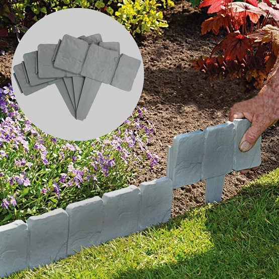 5M Grey Stone Effect Lawn Edging | Plant Bordering | Cobblestone Garden Border | Flower Bed & Grass | 20 Pieces | Pathway & Fence Edges | Pukkr