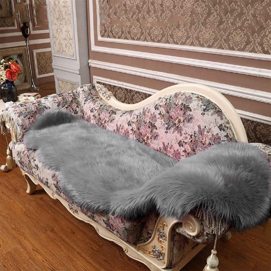 SXYHKJ Faux Sheepskin Rugs, Soft Fluffy Faux Chair Cover Hairy Washable Carpet Non Slip Mats for Chair Bed Sofa Floor with Extra Long Wool (gray, 60x160cm) - Image 2