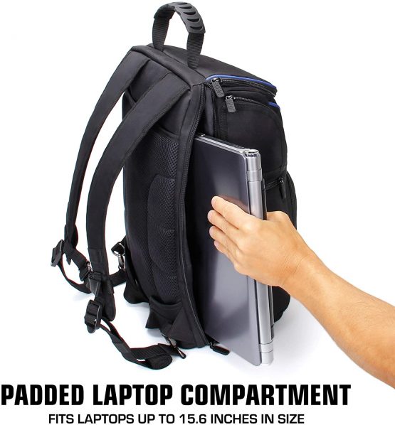 USA Gear Digital Camera Backpack DSLR Photo Bag with Comfort Design, Waterproof Cover, Laptop Storage, Tripod Holder, Adjustable Lens Storage - Compatible with Full-Sized Digital Cameras - Black - Image 3