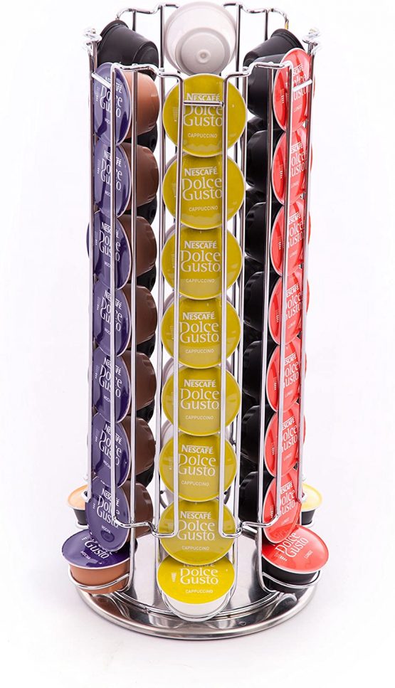Peak Coffee Revolving Coffee Pod Holder Stand for 48 Dolce Gusto Pods | Coffee Capsule Storage, Organiser & Dispenser | Rotating Tower Wire Rack | Modern Chrome Finish - Image 4