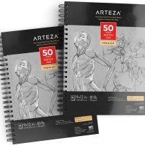 Arteza 22.9 x 30.5 cm Grey Toned Sketch Pad, 2 Pack, 100 Sheets, 120gsm, Spiral-Bound, 50 Sheets Each, Heavyweight Paper, Art Supplies for a Variety of Dry Media
