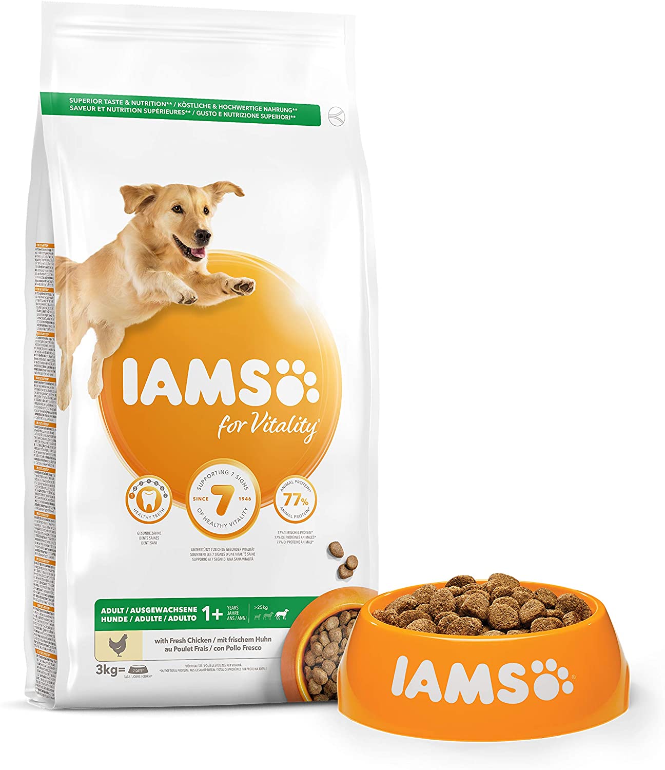 IAMS Adult Large Complete Dry Dog Food Chicken 3kg - With DentalCare System, red, 3 kg (Pack of 1) - Image 2