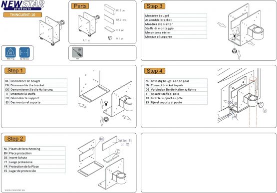 Newstar THINCLIENT-10 Thin Client Holder (attach between monitor and pole) - Silver - Image 4