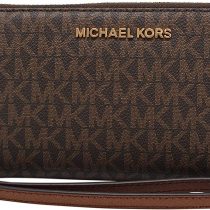 Michael Kors Women Jet Set Travel Large Travel Continental Wristlet Wallet Brown