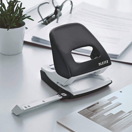 Leitz Hole Punch, 30 Sheets, Guide Bar with Format Markings, Metal, WOW Range, 50081095 - Black - Image 2
