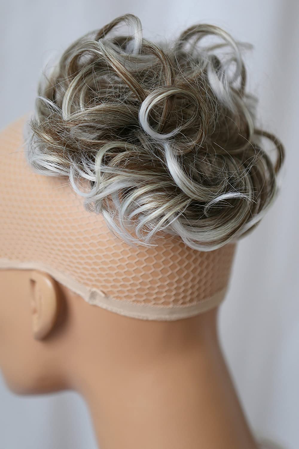 CAISHA Large Hairpiece Scrunchy Instant Updo Curly Messy Bun Light Brown Gray Mix G24E, light brown gray mix #9T1001B G24E - Image 3