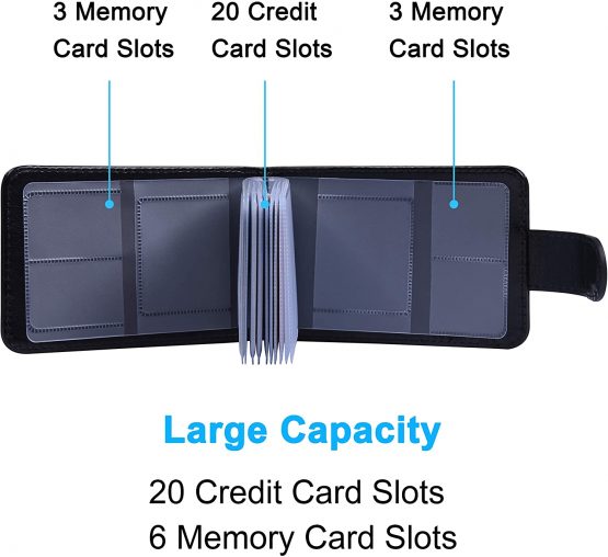 Wisdompro Credit Card Holder, Premium PU Leather Slim RFID Blocking Debit Card Protector Wallet Organizer Case with Magnetic Shut (Build in 20 Card Slot & 6 Small Cells for Memory Cards)-Horizontal - Image 4