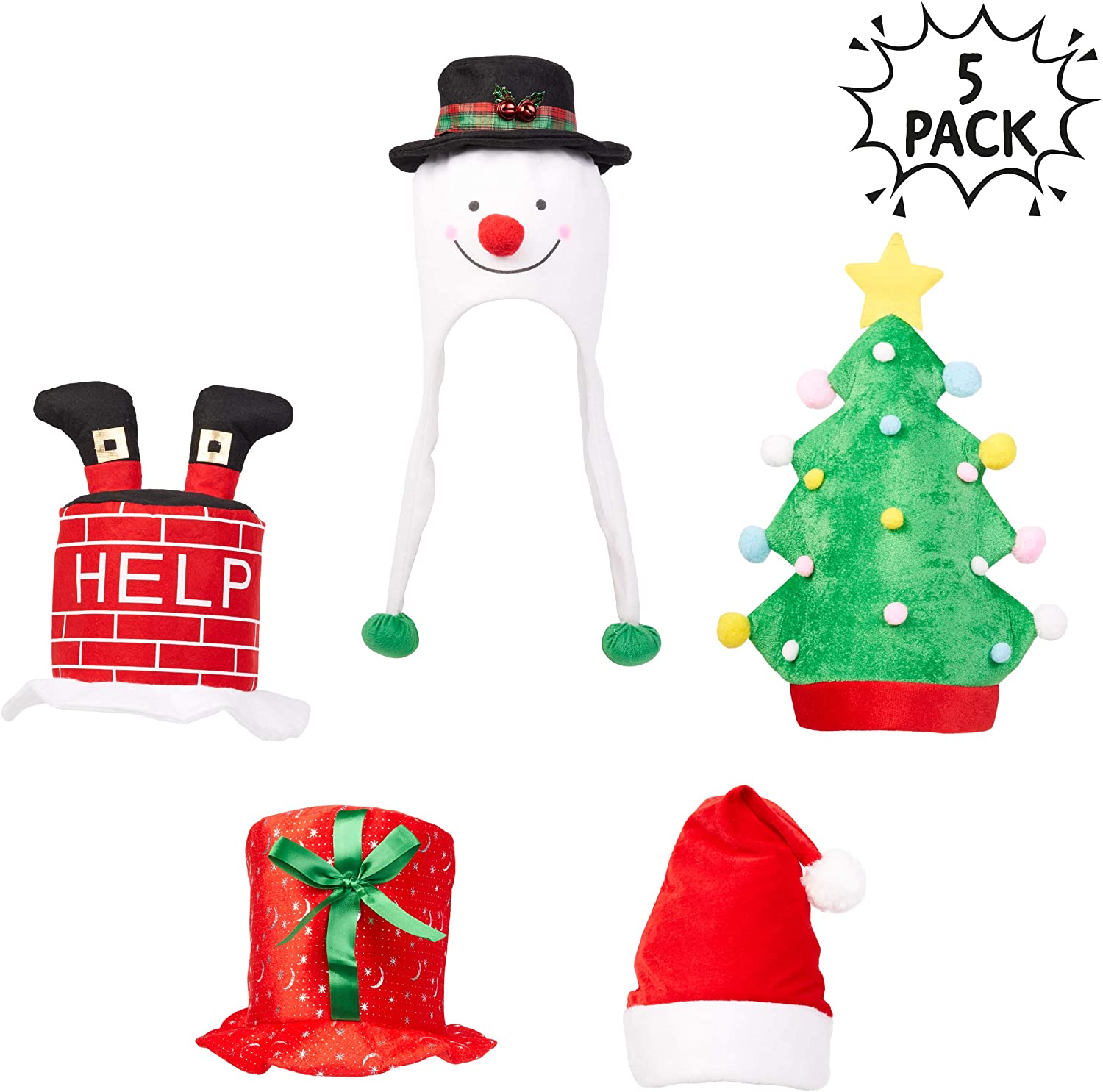 THE TWIDDLERS 5 Funny Christmas Hats, Christmas Party Hats, Fancy Dress Christmas Hat for Kids & Adults