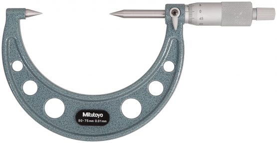 Mitutoyo 112-203 Series 112 Point Micrometre, 30 Degree, 50 mm-75 mm Range, 0.01 mm Graduation