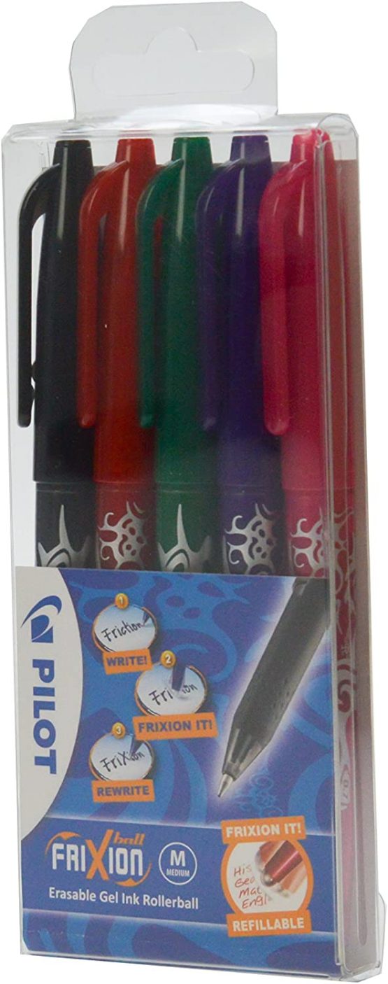 Pilot Frixion Erasable Rollerball, 0.7 mm - Black/Red/Green/Purple/Pink, Pack of 5 - Image 2