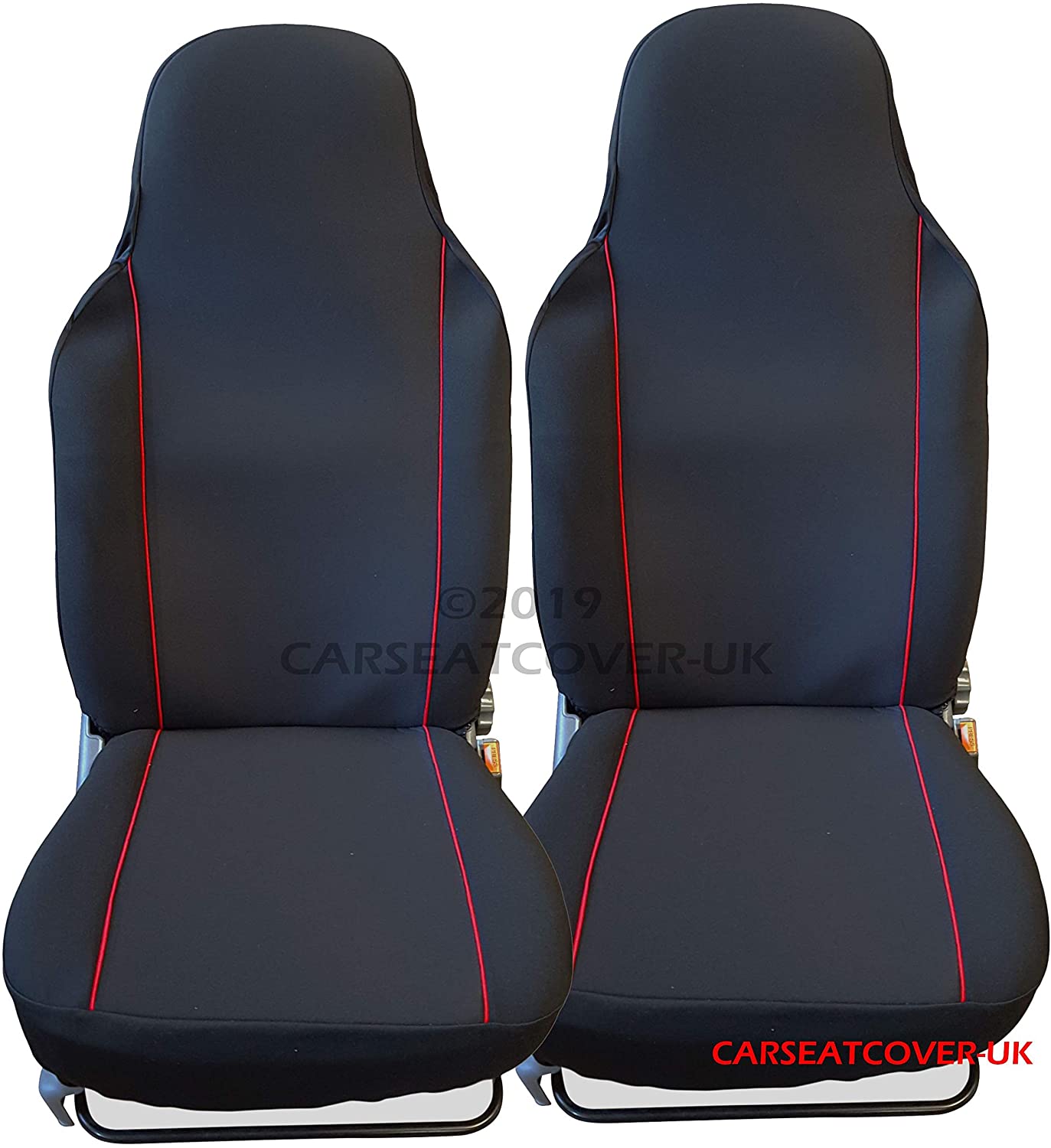 Carseatcover-UK Luxury Universal Car Seat Covers Front Pair, Car Seat Protector, Black with Red Trim, Heavy Duty Fabric