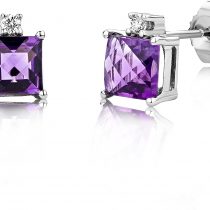 Miore Earrings Women studs Amethyst with Brilliant Cut Diamonds White Gold 9 Kt / 375
