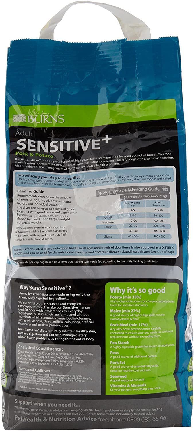 Burns Pet Nutrition Hypoallergenic Complete Dry Dog Food Adult and Senior Dog Sensitive with Pork and Potato 2 kg - Image 2